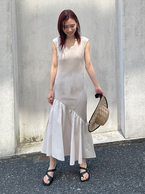 新品・未使用【FRAY ID】アシメ切替リブニットコンビワンピース 