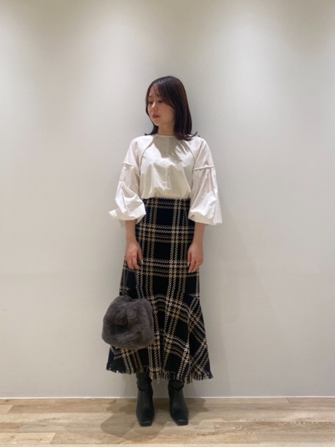 裾フリンジドマーメイドツィードスカート（マキシ丈/ロングスカート 