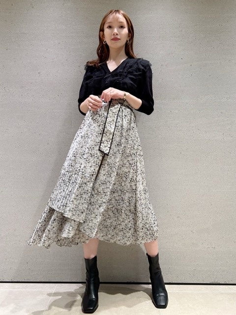 Sustainableプリントプリーツスカート(マキシ丈/ロングスカート