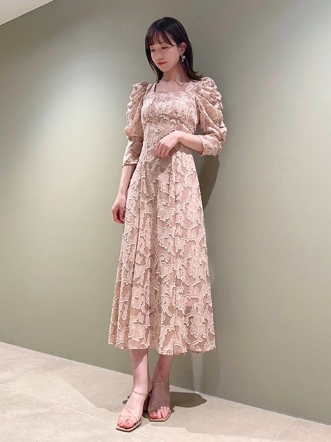 スリーブボリュームジャガードワンピース(マキシ丈/ロングワンピース