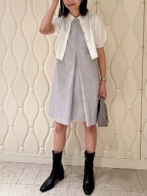 襟付きＡラインタックワンピース（マキシ丈/ロングワンピース