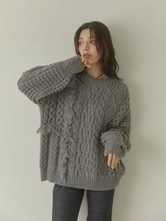 ACYM/Cable fringe knit トップス/ニット