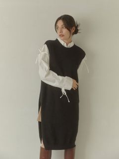 ACYM/Slit vest knit ワンピース/マキシ丈/ロングワンピース
