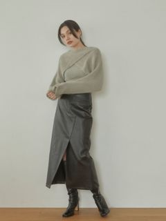 ACYM/Slit eco leather スカート/膝丈/ミディ丈スカート
