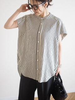 ANIECA/Pearl Button Stripe Shirt/シャツ/ブラウス
