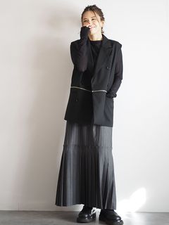 ANIECA/Stripe Pleats Skirt/マキシ丈/ロングスカート