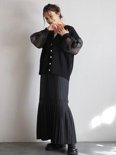 ANIECA/Stripe Pleats Skirt/マキシ丈/ロングスカート