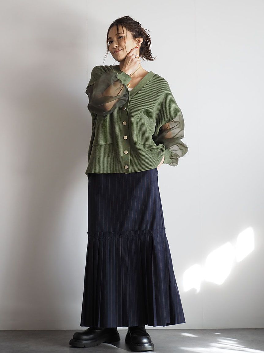 Stripe Pleats Skirt（マキシ丈/ロングスカート）｜ANIECA（アニーカ 