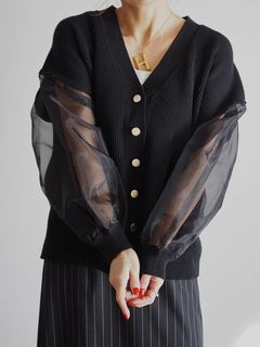 ANIECA/Sheer Sleeve Knit cardigan/カーディガン