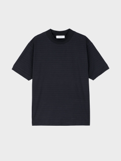 AOURE/和紙マイクロボーダーモックネックTシャツ/カットソー/Tシャツ