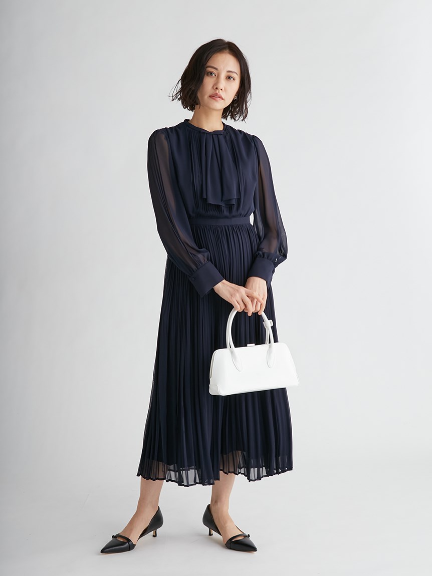 【HANAE MORI×CELFORDコラボ】蝶ネクタイ付きプリーツワンピース