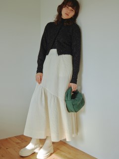 /【emmi atelier】アシメ切替膨れジャガードスカート/ロングスカート