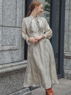 ELENORE/Water paint bowtie dress/マキシ丈/ロングワンピース