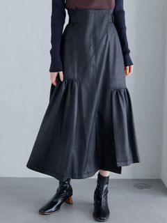 LADYMADE/バックルベルトアシメギャザースカート/マキシ丈/ロングスカート