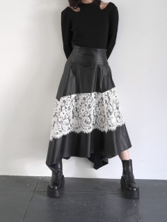リーンモーメント(LEANN MOMENT)のLace Combination Leather Skirt マキシ丈/ロングスカート