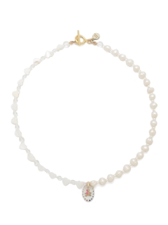 MICHU COQUETTE/<Natural White Shell “Heart” + Natural Freshwater Pearl>+Vintage glass charm Neklace/ネックレス