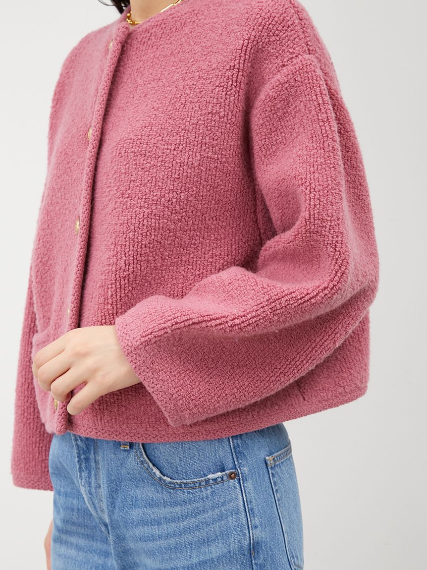 パイル編みショート丈金釦ニットジャケット