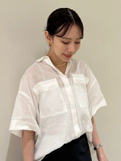 Mila Owen/綿麻BIGポケット半袖シャツ【手洗い可能】/シャツ/ブラウス