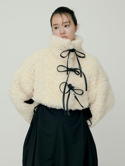 FabSORIN Synthetic Fur Lace-up Cardigan