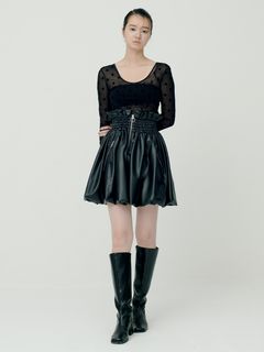 SORIN/Synthetic Leather Ruffled Mini Skirt/ミニスカート