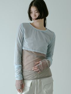 SORIN/Bicolor Power Net Layered T-shirt/カットソー/Tシャツ