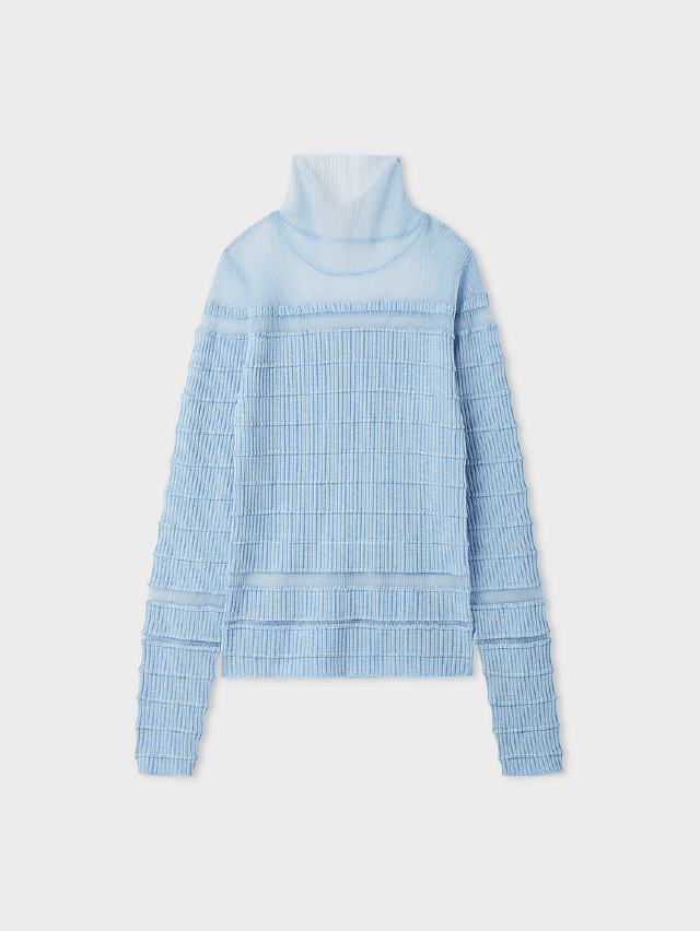 シアー切り替えリブタートルニット