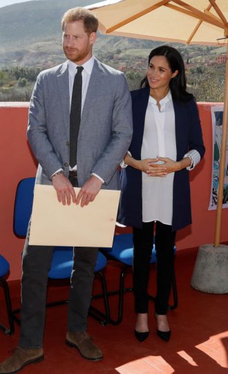 ASNI, MOROCCO - FEBRUARY 24: Prince Harry, Duke of Sussex and Meghan, Duchess of Sussex attend an Investiture for Michael McHugo the founder of 'Education for All' with the Most Excellent Order of the British Empire on February 24, 2019 in Asni, Morocco.  The Duke and Duchess of Sussex are on a three day visit to the country. (Photo by Kirsty Wigglesworth - Pool/Getty Images)