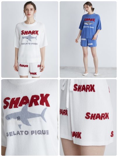 ジェラートピケ　SHARK パーカ＆ロゴジャガードショートパンツ　シャーク　サメ