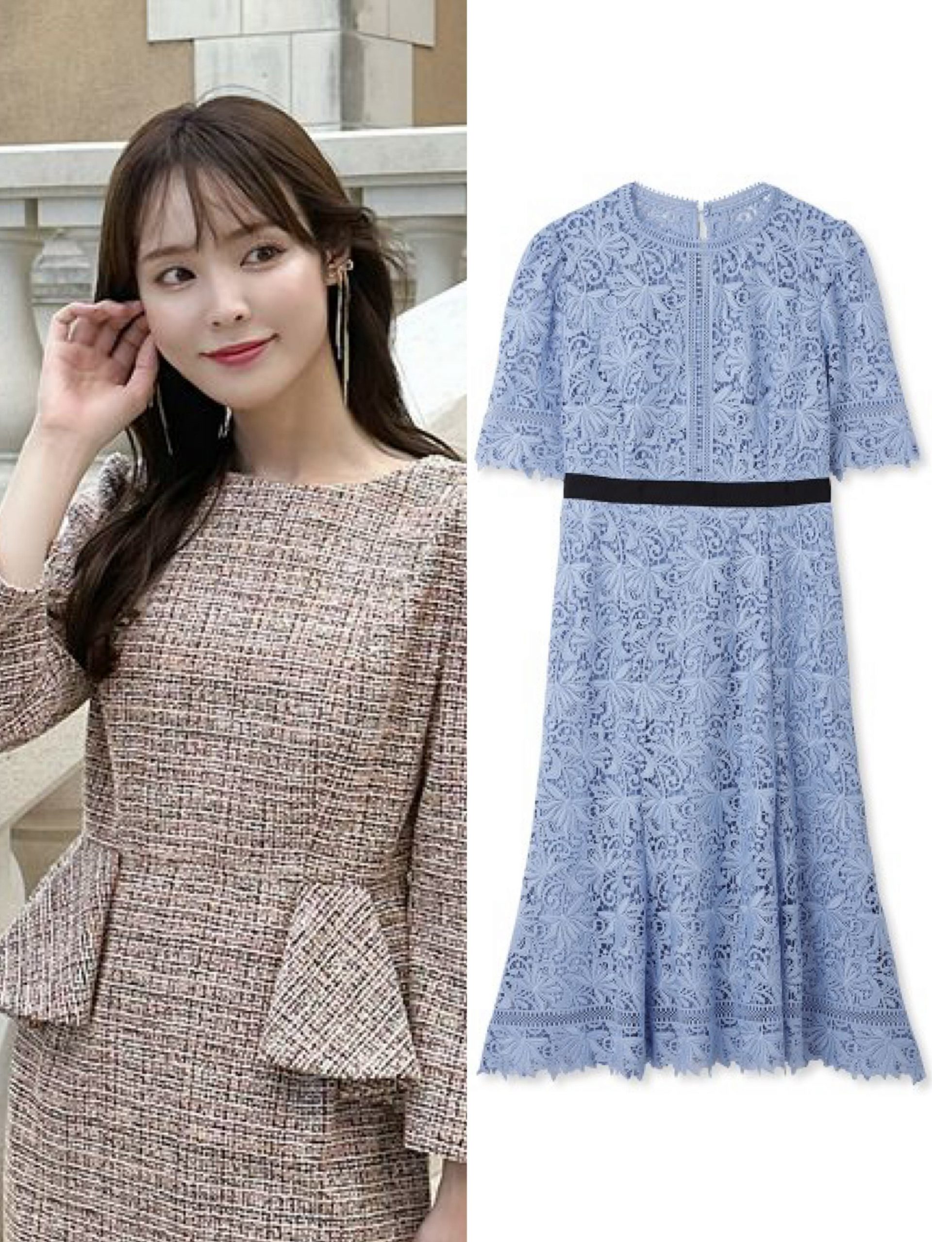 《美品》 CELFORD ワンピース ライトブルー 34 お呼ばれ 上品 大人 まさにプリンセス！【CELFORD】佳子様ご愛用¥27,500レースワンピース